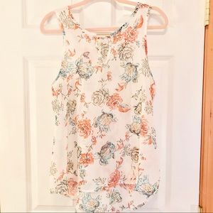 Floral Sleeveless Blouse, Semi-Sheer Racer Back